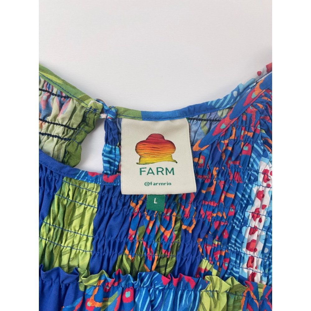 Farm Rio Women’s Tropical Dress Size L Blue Macaw long Sleeve MIDI Maxi - Picture 4 of 9